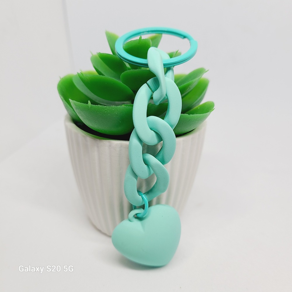 Aqua Heart Keychain, Cute Trendy Chunky‎ Chain Keyring Purse Charm, Women
